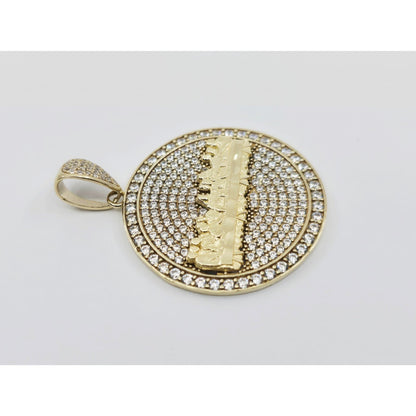 10K Yellow Gold The Last Supper Round CZ Charm Pendant