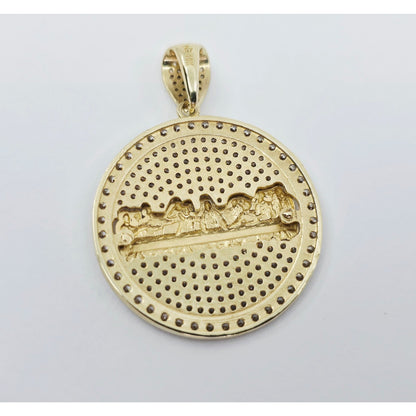 10K Yellow Gold The Last Supper Round CZ Charm Pendant