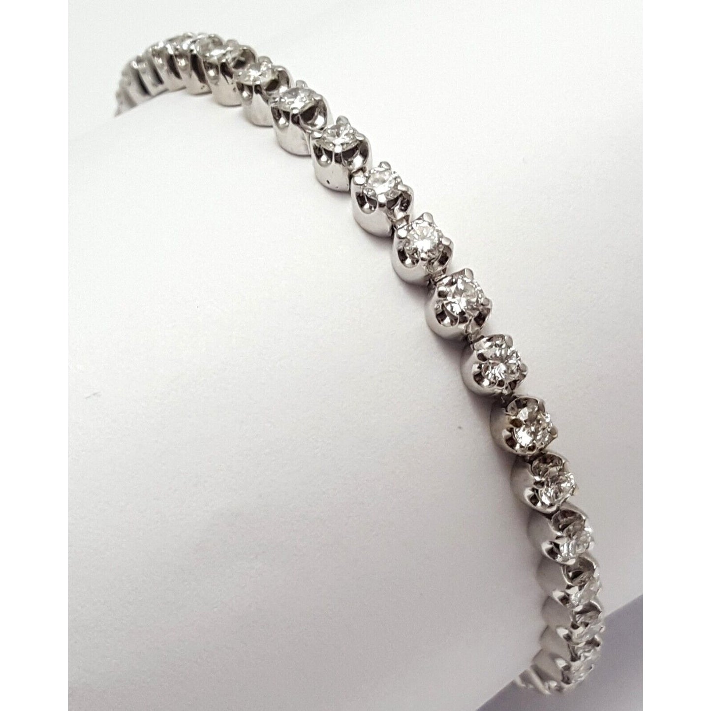 14K Solid White Gold Designer Diamond Tennis Link Bracelet