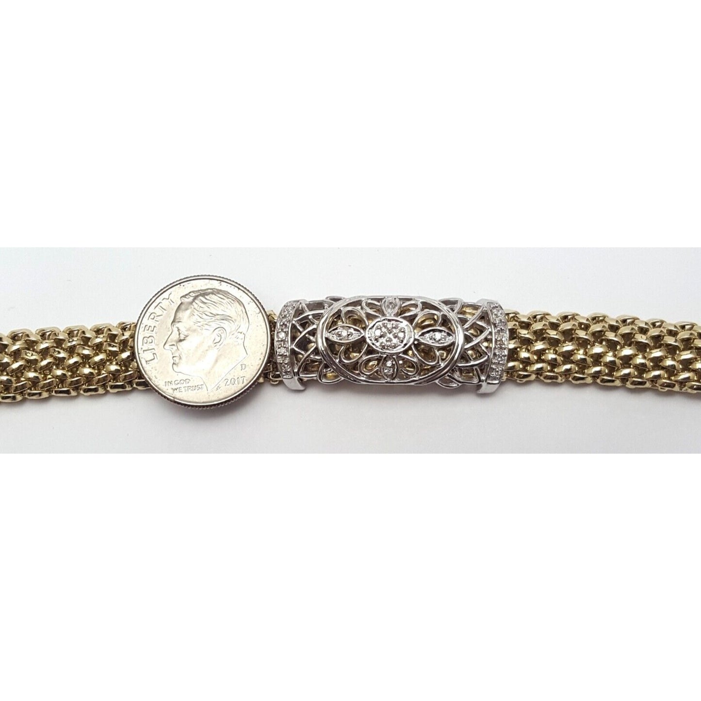 14K Multi Tone Gold Mesh Diamond Link Bracelet