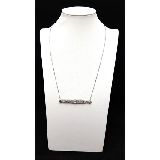 14K White Gold Cable Link Chain Necklace & Diamond Bar Charm Pendant