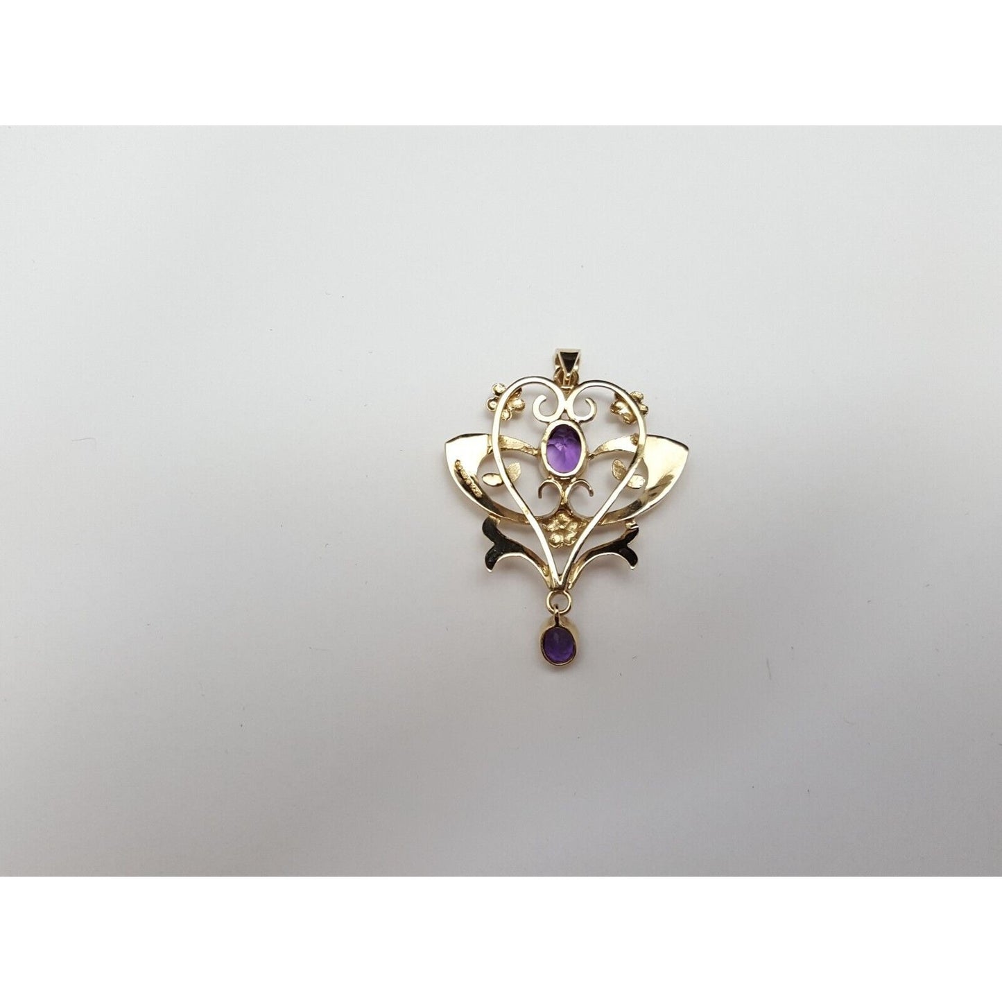 9K Solid Yellow Gold Drop Dangle Amethyst & Pearl Charm Pendant