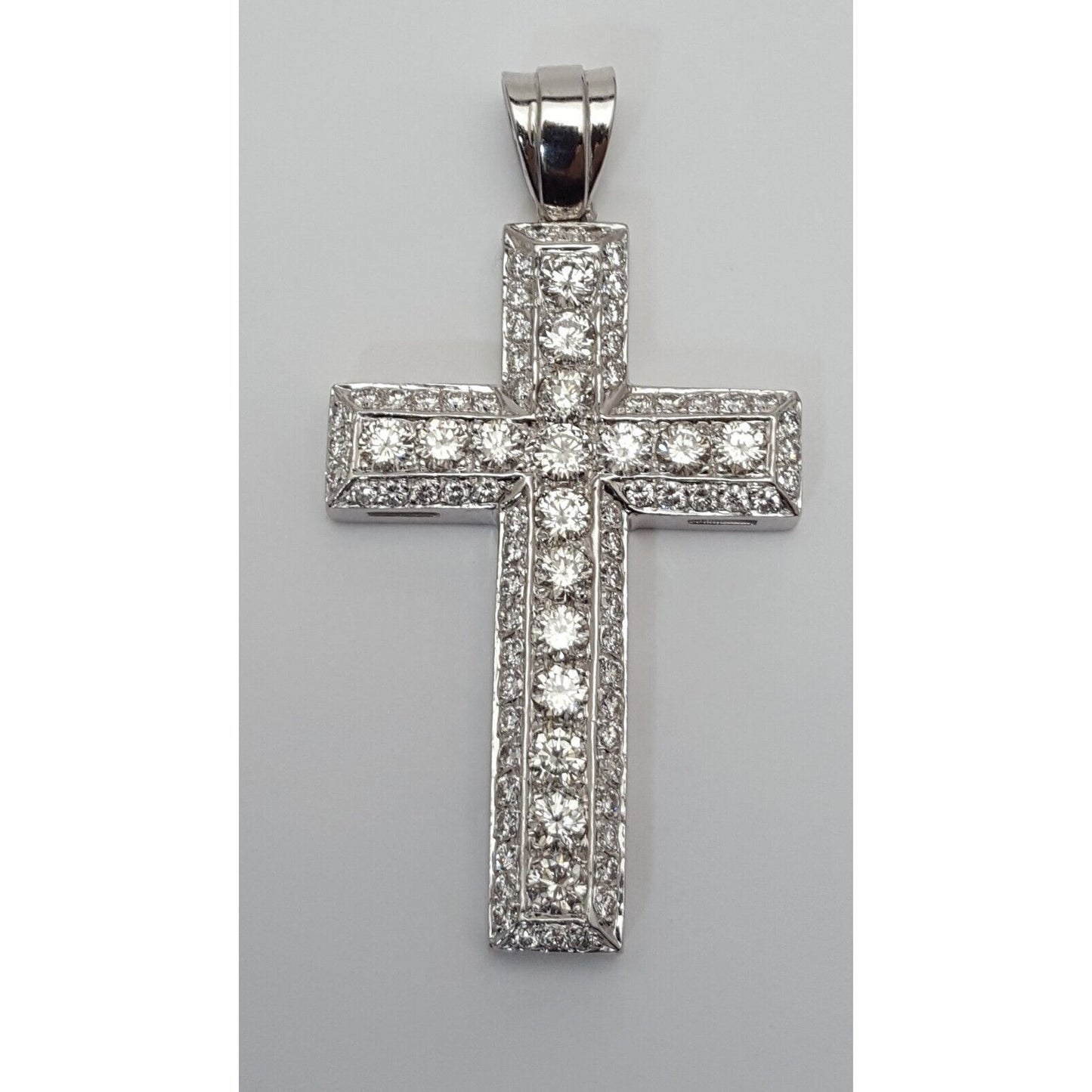 14K Solid White Gold Diamond Cross Pendant Charm 7.65ct