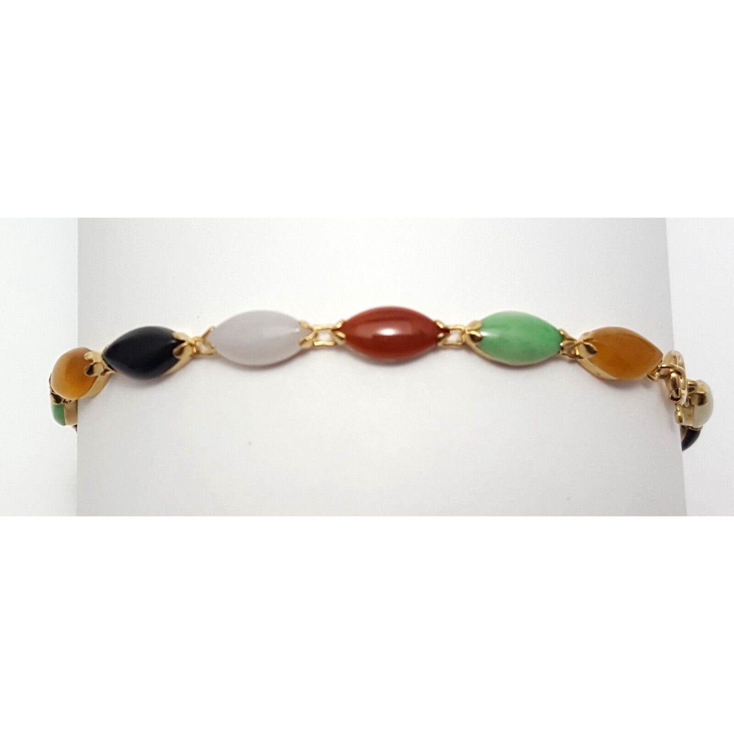 14K Solid Yellow Gold Multi Color Gemstone Link Bracelet