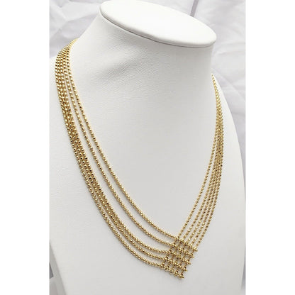 14K Yellow Gold Multi Layered 5 Strands Line Bead Ball Chain Necklace