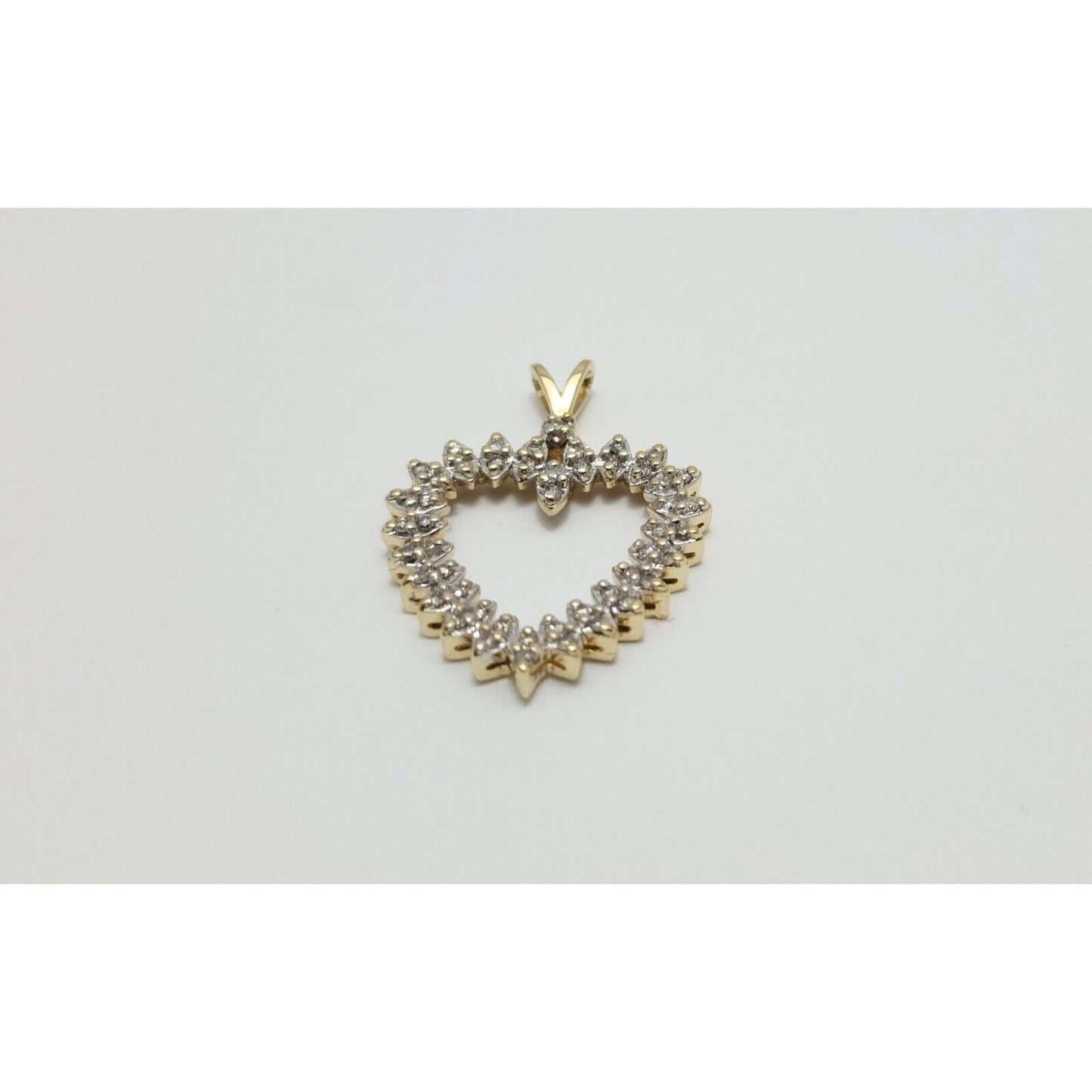 10K Solid Two Tone Gold Diamond Open Heart Charm Pendant