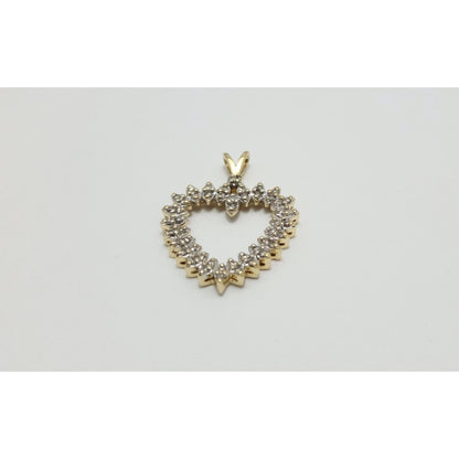 10K Solid Two Tone Gold Diamond Open Heart Charm Pendant