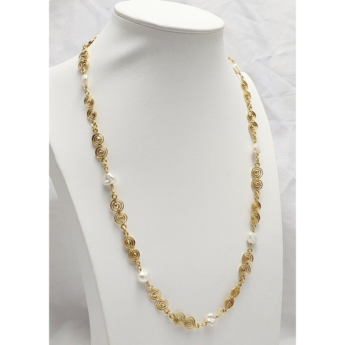 Vintage 18K Yellow Gold Filigree Pearl Link Chain Necklace