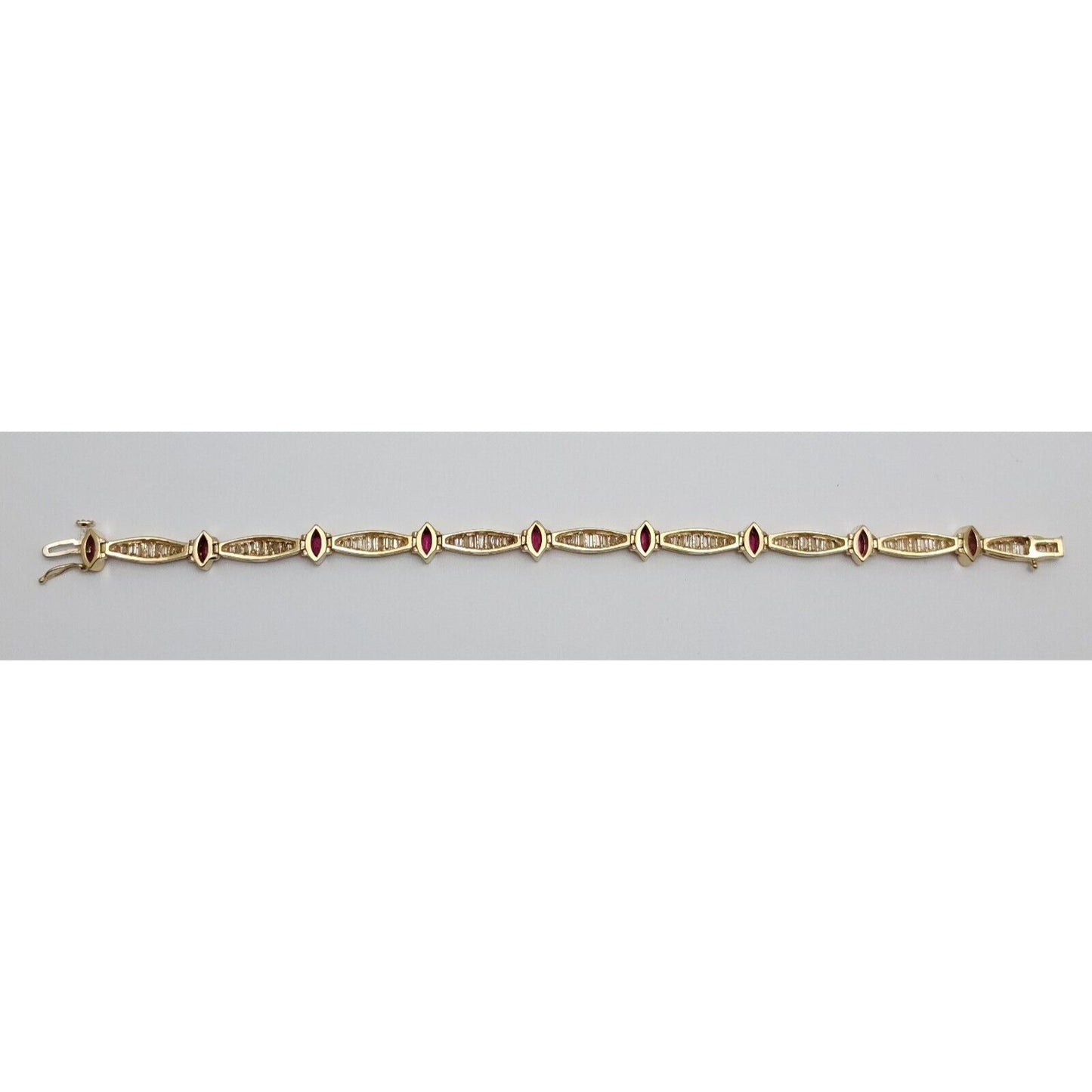 14K Solid Yellow Gold Designer Ruby & Diamond Tennis Link Bracelet