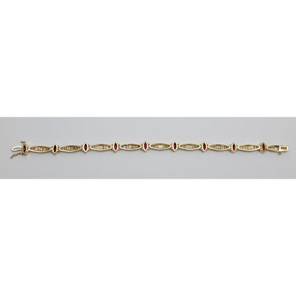 14K Solid Yellow Gold Designer Ruby & Diamond Tennis Link Bracelet