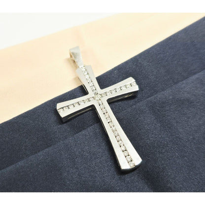 14K White Gold Diamond Cross Pendant Charm