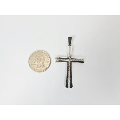 14K White Gold Diamond Cross Pendant Charm