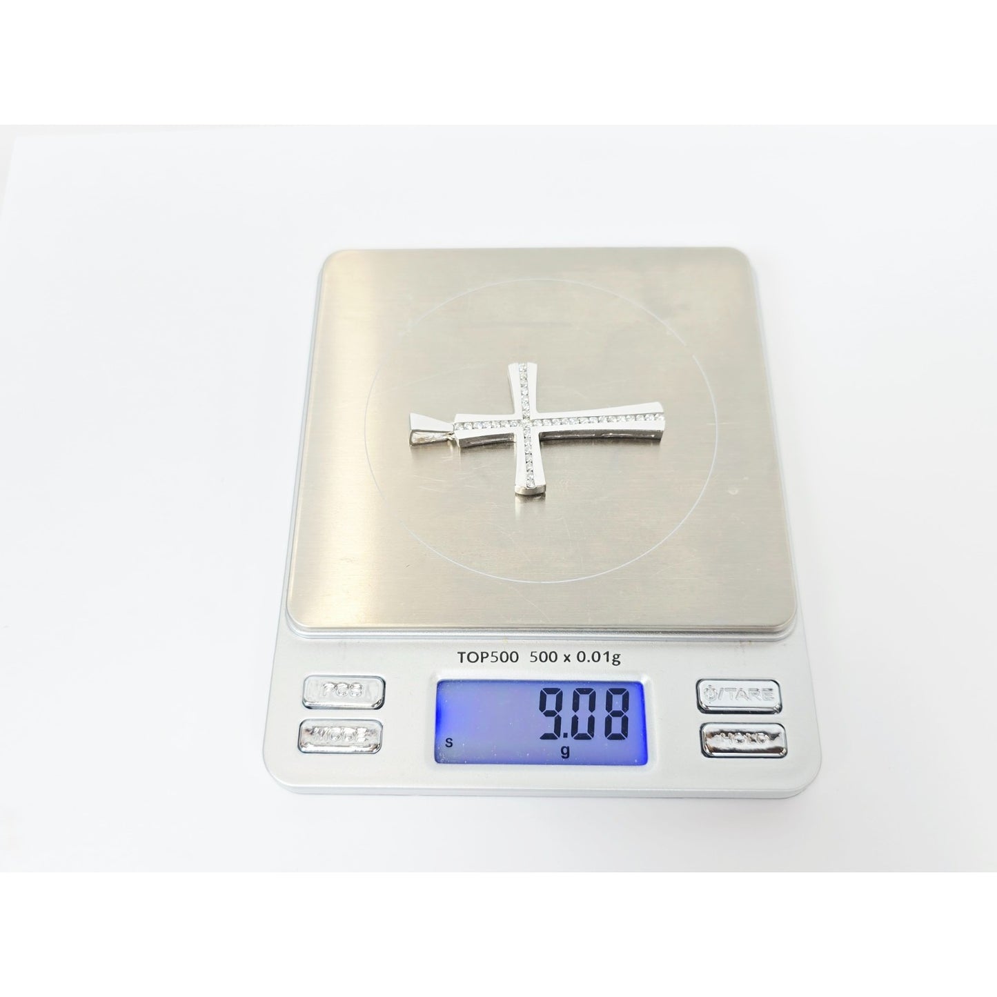 14K White Gold Diamond Cross Pendant Charm