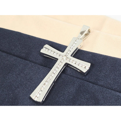 14K White Gold Diamond Cross Pendant Charm