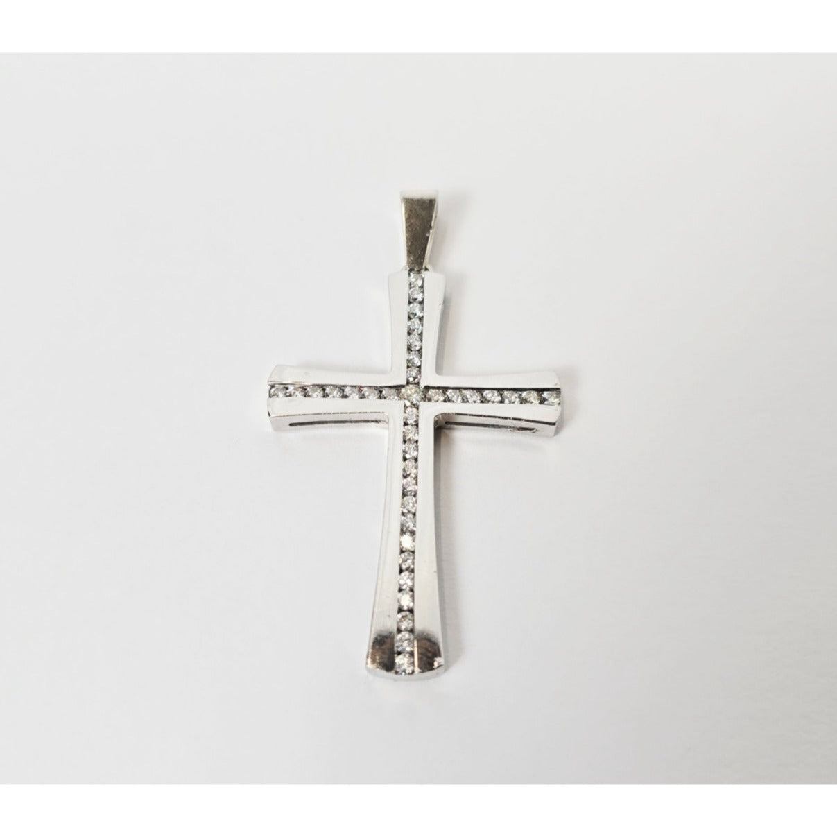 14K White Gold Diamond Cross Pendant Charm