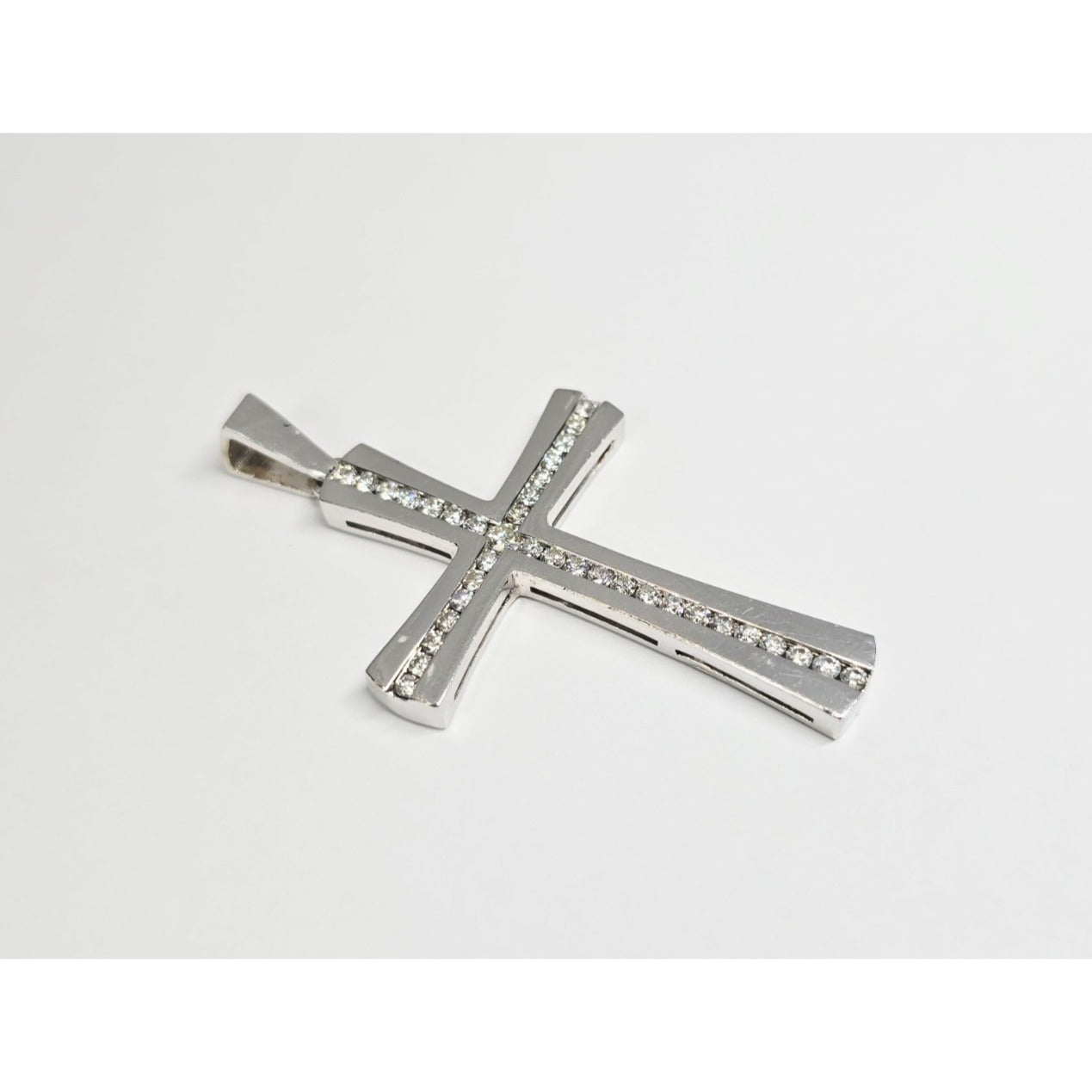 14K White Gold Diamond Cross Pendant Charm