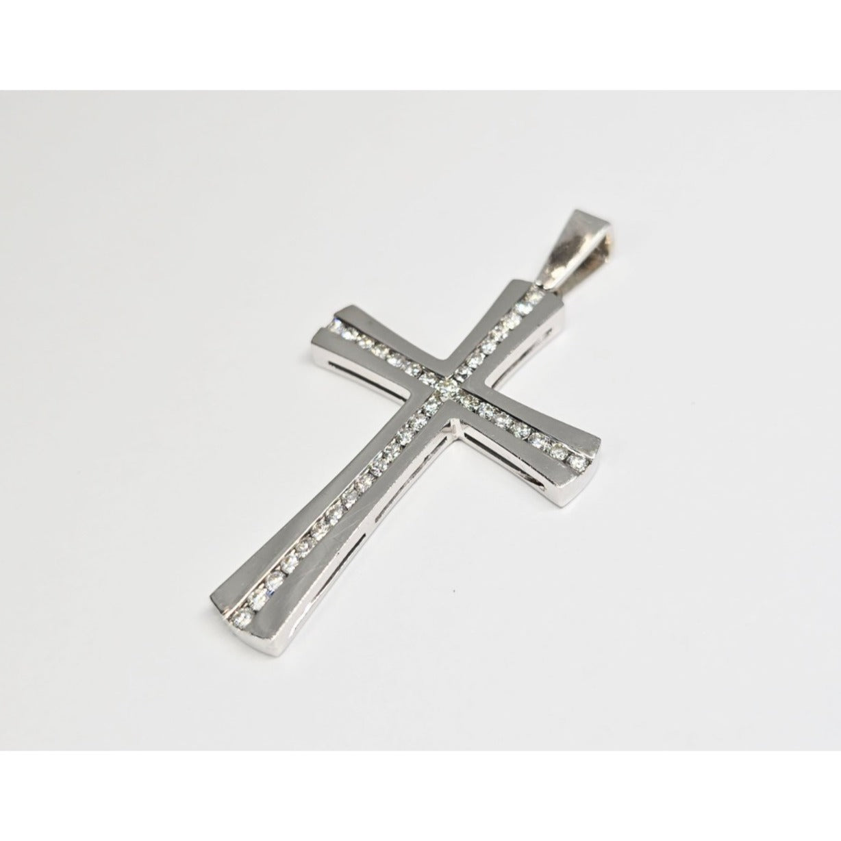 14K White Gold Diamond Cross Pendant Charm