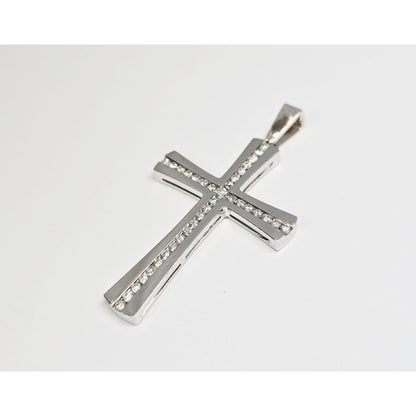 14K White Gold Diamond Cross Pendant Charm