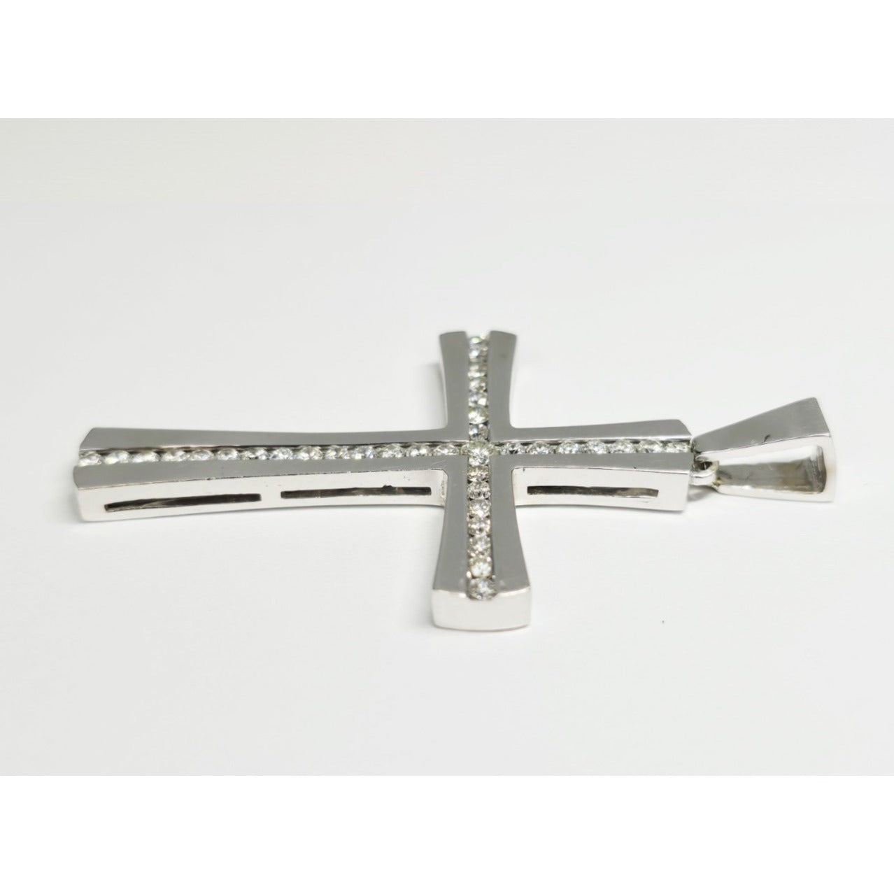 14K White Gold Diamond Cross Pendant Charm