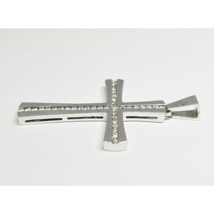 14K White Gold Diamond Cross Pendant Charm