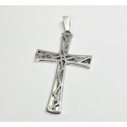 14K White Gold Diamond Cross Pendant Charm