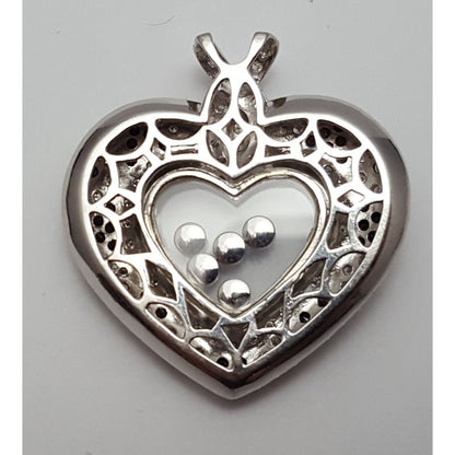 18K Solid White Gold Ladies Moving Diamond Heart Charm Pendant