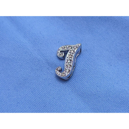 14K White Gold Diamond Initial Letter " J "  Charm Pendant