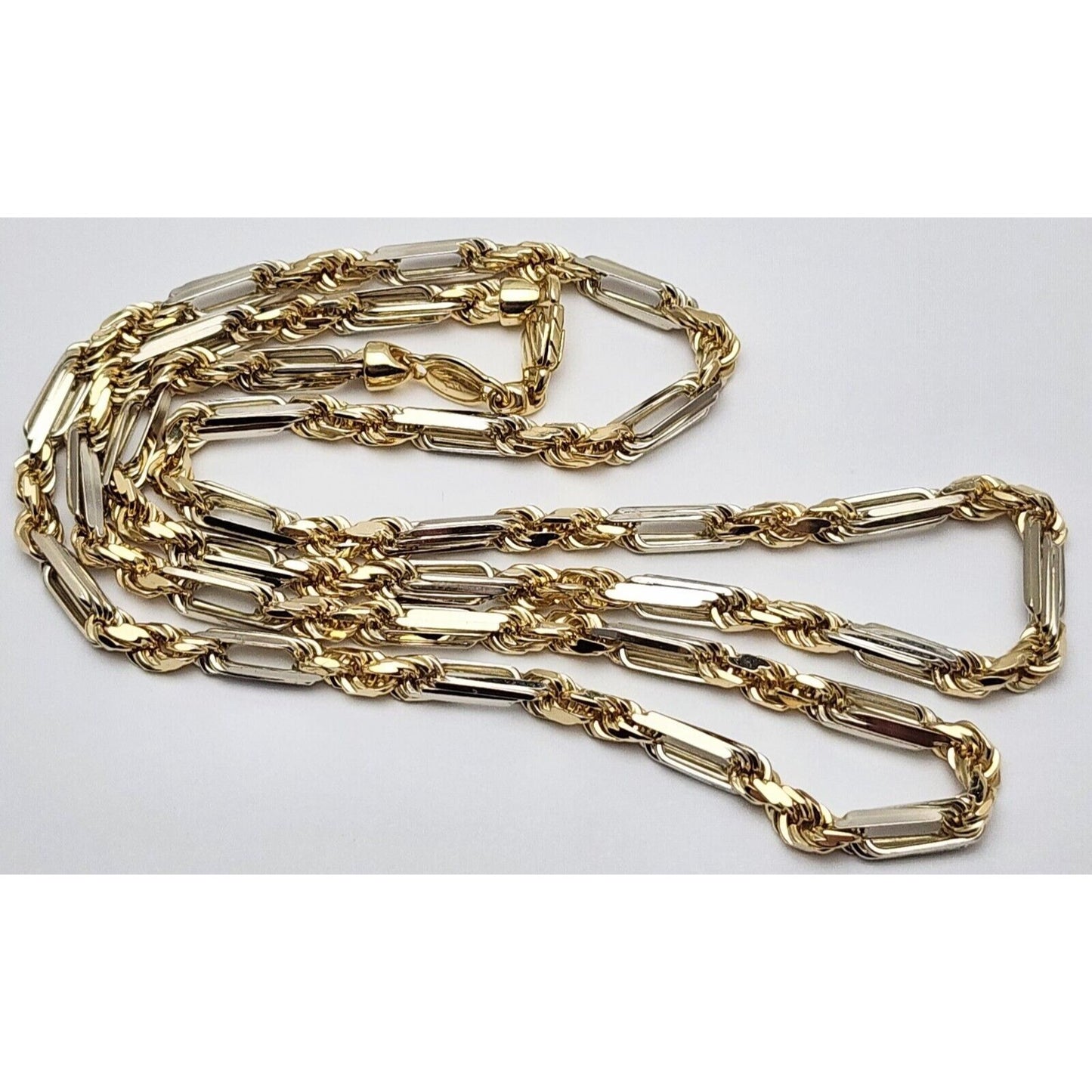 14K Solid Two Tone Gold Diamond Cut Milano Rope Chain Necklace