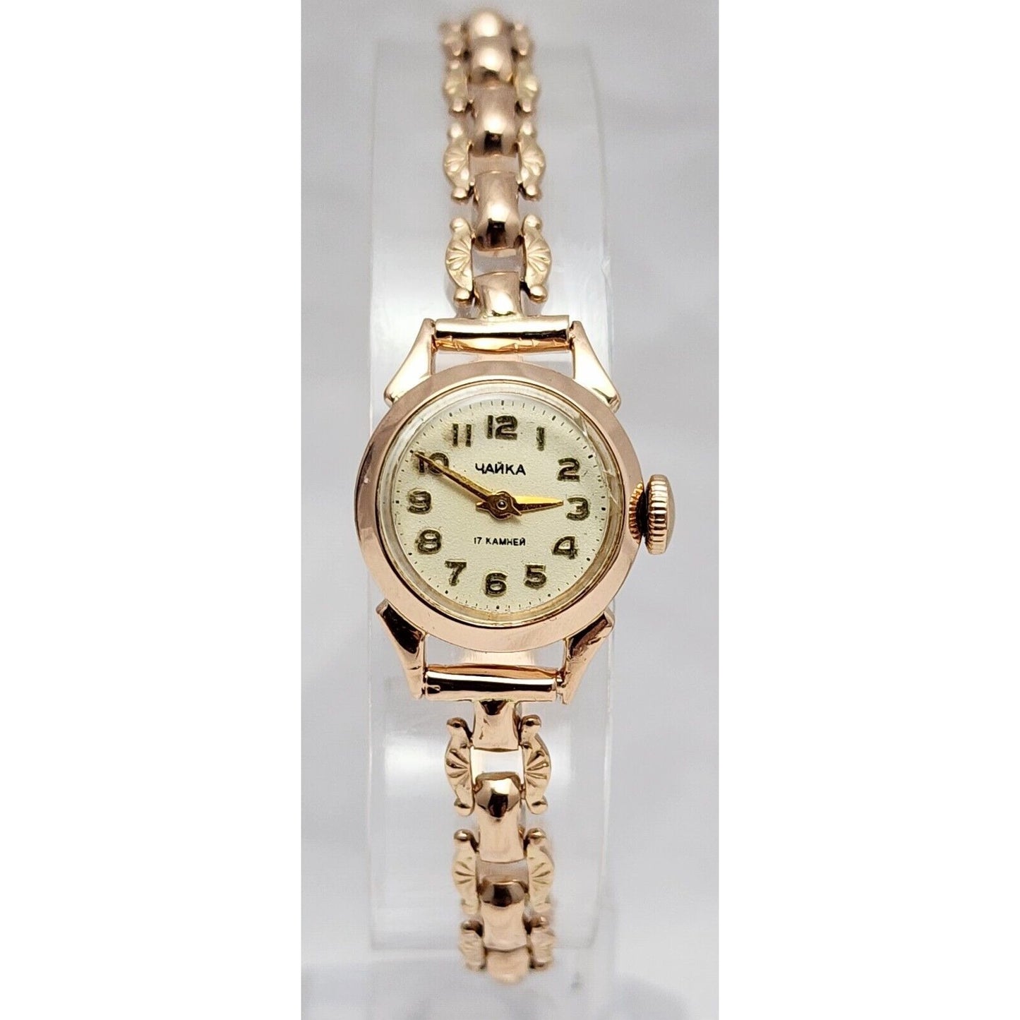 Vintage Chaika USSR Soviet Gold 14k 583 Rose Gold 17mm Womens Mechanical Watch