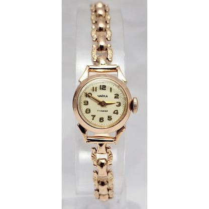 Vintage Chaika USSR Soviet Gold 14k 583 Rose Gold 17mm Womens Mechanical Watch