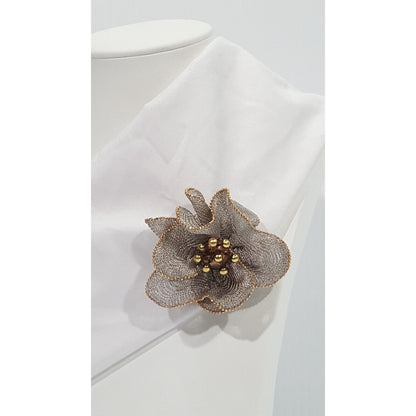 Fraccari Italian 18K Two Tone Gold Mesh Flower Rose Brooch