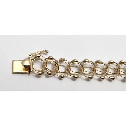 14K Yellow Gold Double Link Bead Ball Charm Bracelet