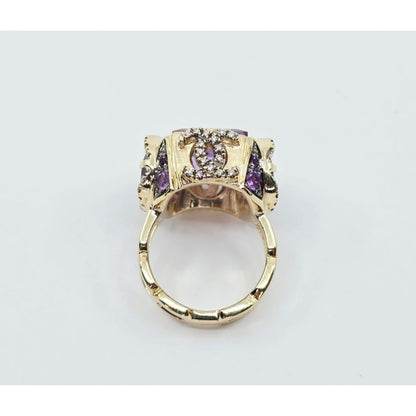 14K Yellow Gold Amethyst & Diamond Chanel Ring