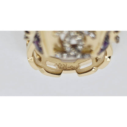 14K Yellow Gold Amethyst & Diamond Chanel Ring