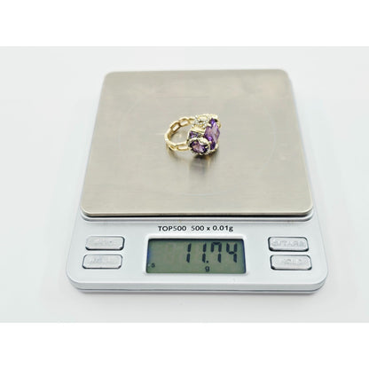 14K Yellow Gold Amethyst & Diamond Chanel Ring
