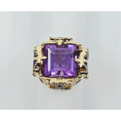 14K Yellow Gold Amethyst & Diamond Chanel Ring