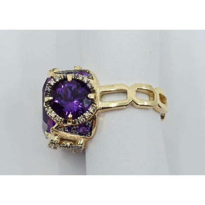 14K Yellow Gold Amethyst & Diamond Chanel Ring