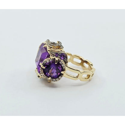14K Yellow Gold Amethyst & Diamond Chanel Ring