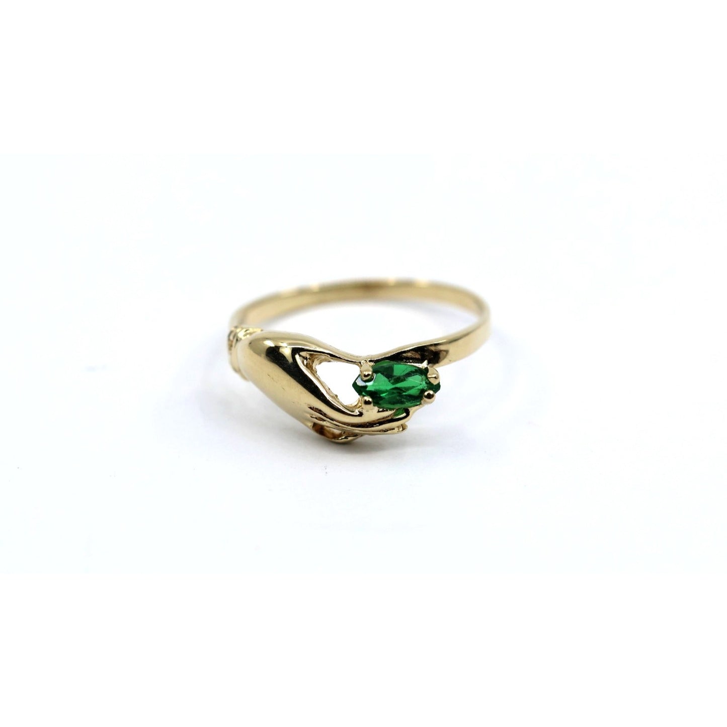 14K Yellow Gold Marquise Green Crystal Hand Ring