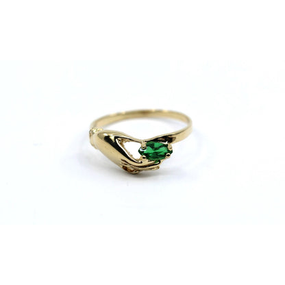 14K Yellow Gold Marquise Green Crystal Hand Ring