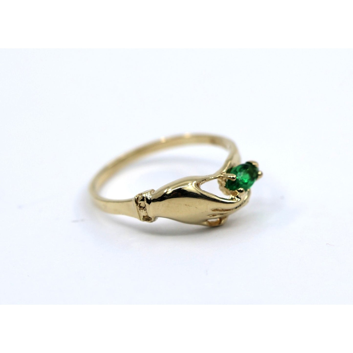 14K Yellow Gold Marquise Green Crystal Hand Ring