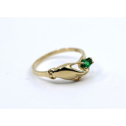 14K Yellow Gold Marquise Green Crystal Hand Ring