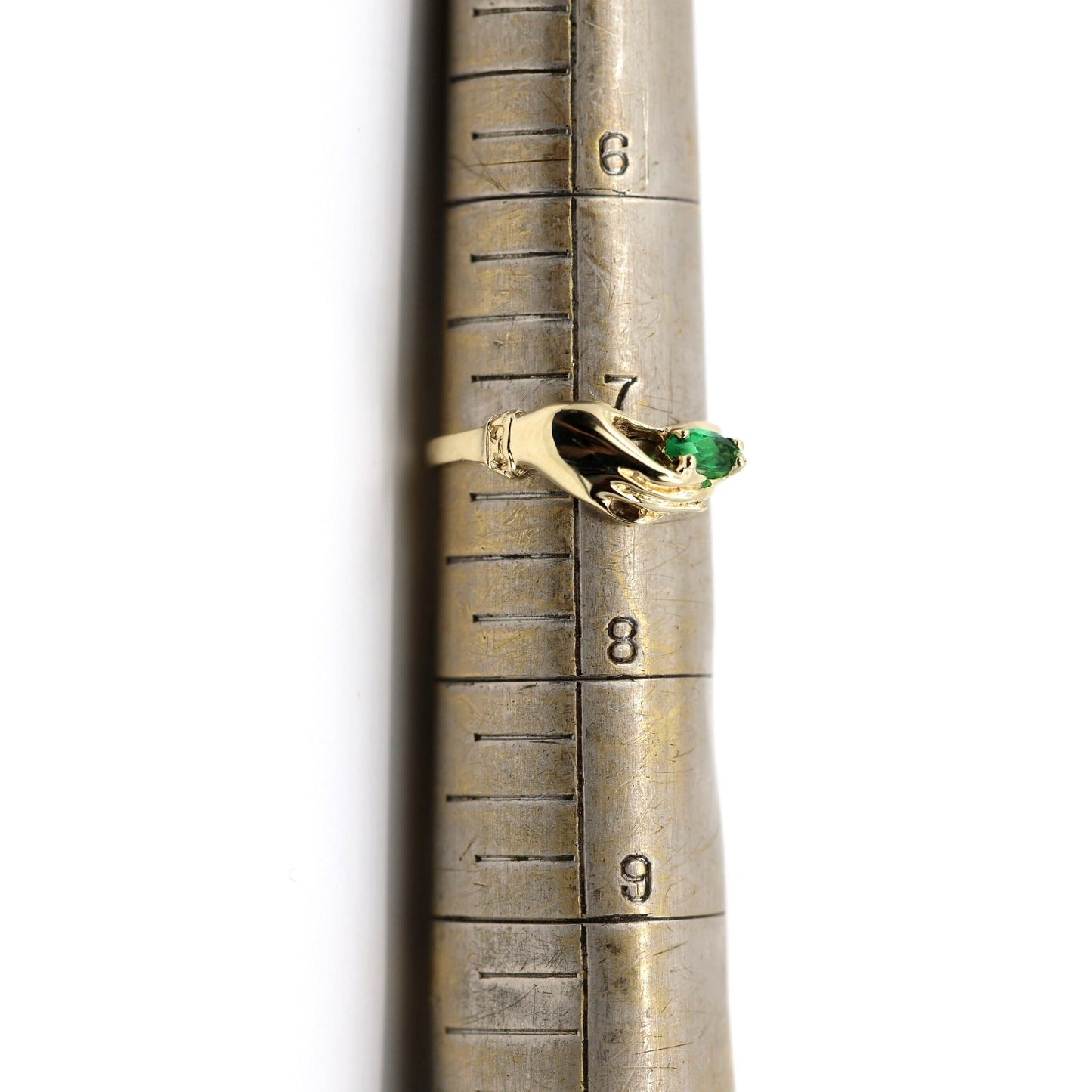 14K Yellow Gold Marquise Green Crystal Hand Ring