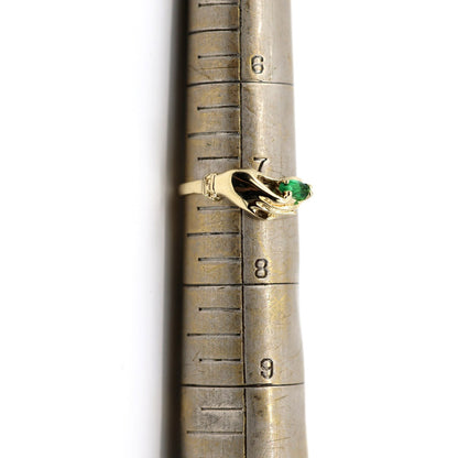 14K Yellow Gold Marquise Green Crystal Hand Ring