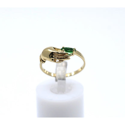 14K Yellow Gold Marquise Green Crystal Hand Ring
