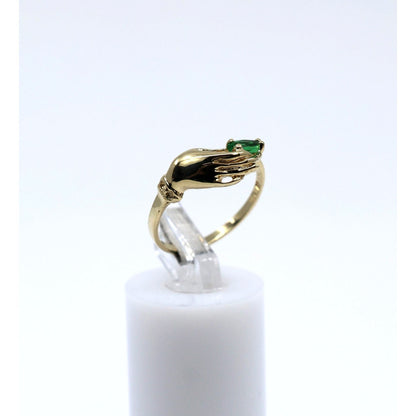 14K Yellow Gold Marquise Green Crystal Hand Ring