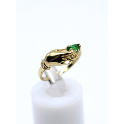 14K Yellow Gold Marquise Green Crystal Hand Ring