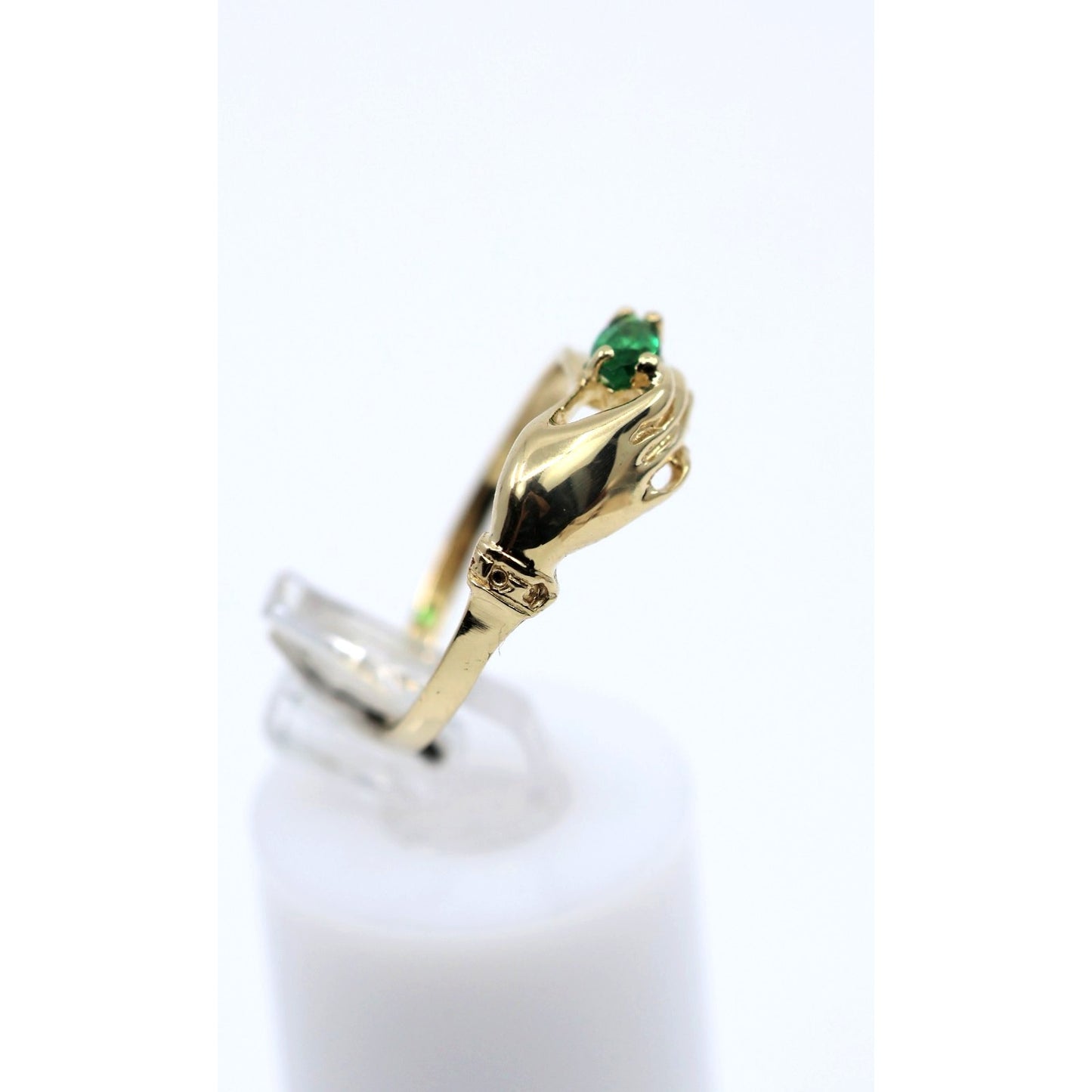 14K Yellow Gold Marquise Green Crystal Hand Ring
