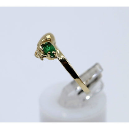14K Yellow Gold Marquise Green Crystal Hand Ring