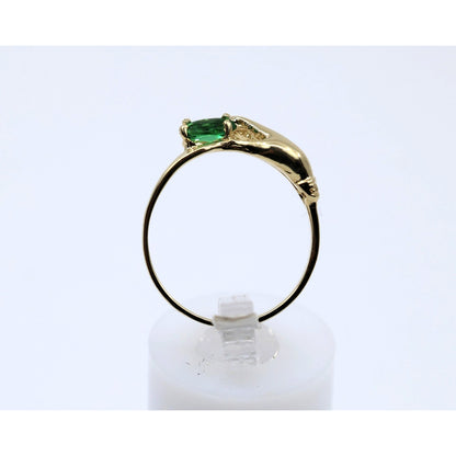 14K Yellow Gold Marquise Green Crystal Hand Ring
